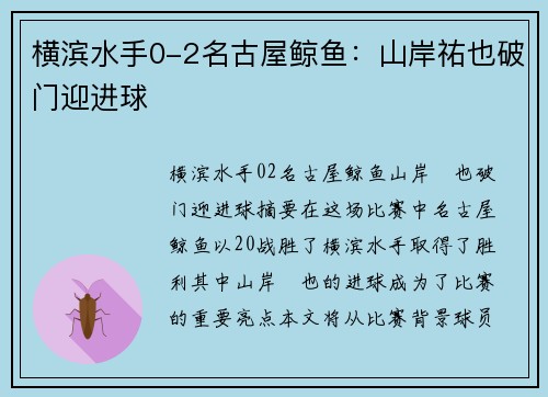 横滨水手0-2名古屋鲸鱼：山岸祐也破门迎进球